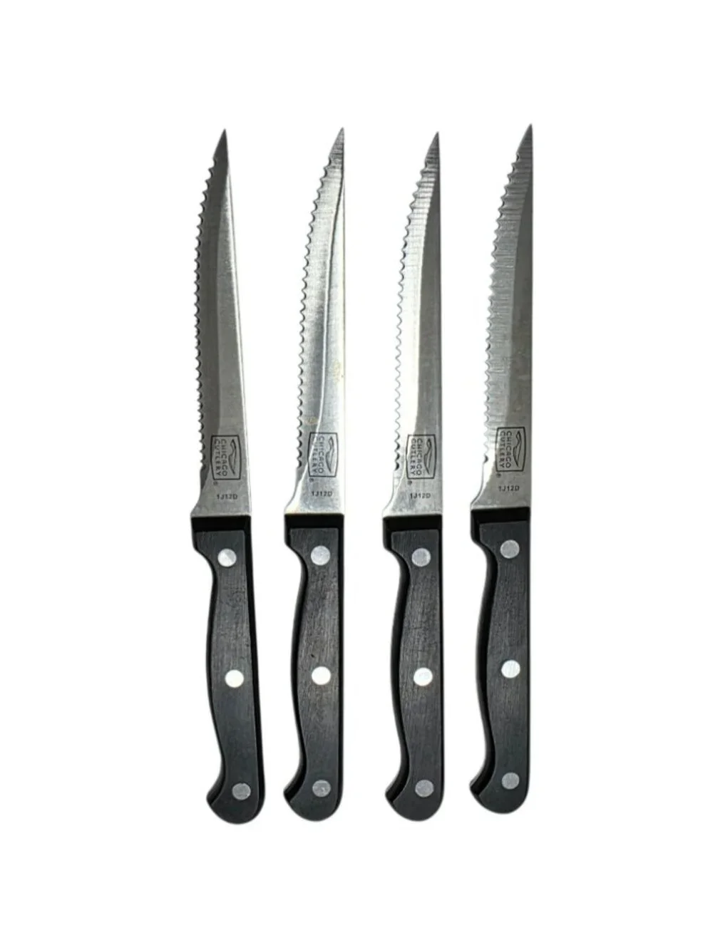 8 Chicago Cutlery Steak Knives Black Rivets Serrated Blade Meat Knife Set Sharp